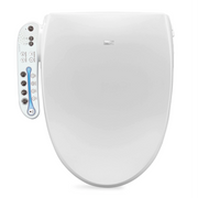 Asiento bidet para sanitario USPA A7 alargado color blanco de plástico con con iluminación LED nocturna, control de temperatura en asiento, doble boquilla y presión de agua ajustable
