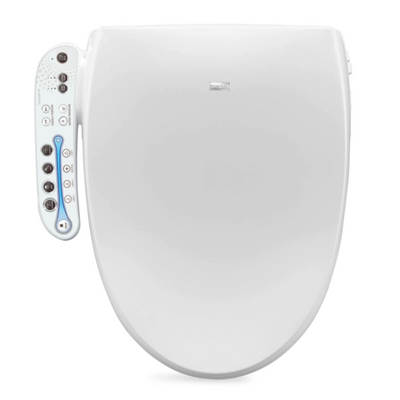 Asiento bidet para sanitario USPA A7 alargado color blanco de plástico con con iluminación LED nocturna, control de temperatura en asiento, doble boquilla y presión de agua ajustable