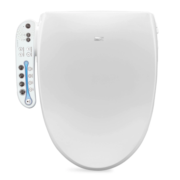 Asiento bidet para sanitario USPA A7 alargado color blanco de plástico con con iluminación LED nocturna, control de temperatura en asiento, doble boquilla y presión de agua ajustable