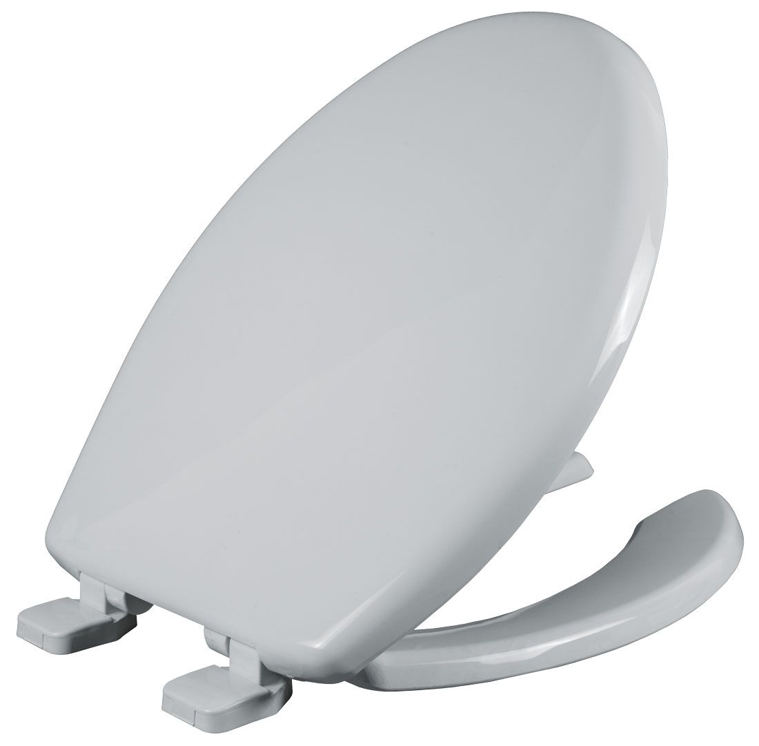 Asiento para sanitario alargado color blanco de plástico con Bisagras Ajustables, PermAjuste™ y Cierre Lento™ Antibacterial