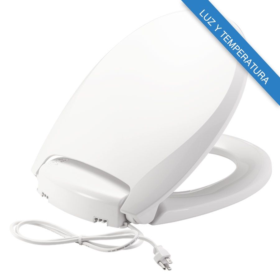 Asiento para sanitario Radiance™ alargado color blanco de plástico con ajuste de temperatura y luz LED nocturna