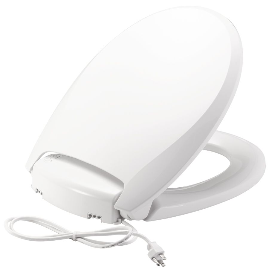 Asiento para sanitario Radiance™ alargado color blanco de plástico con ajuste de temperatura y luz LED nocturna