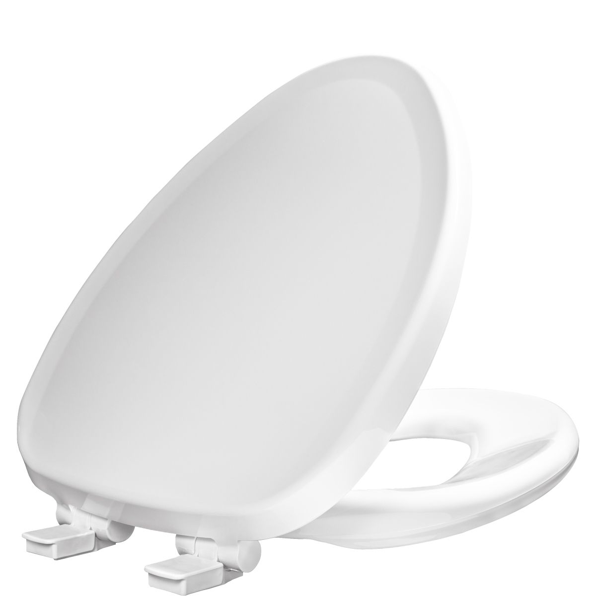 Asiento para sanitario TruComfort™ alargado color blanco de plástico con Bisagras Ajustables, Permajuste™, Cierre Lento, FlexZones™ y ErgoCurve™