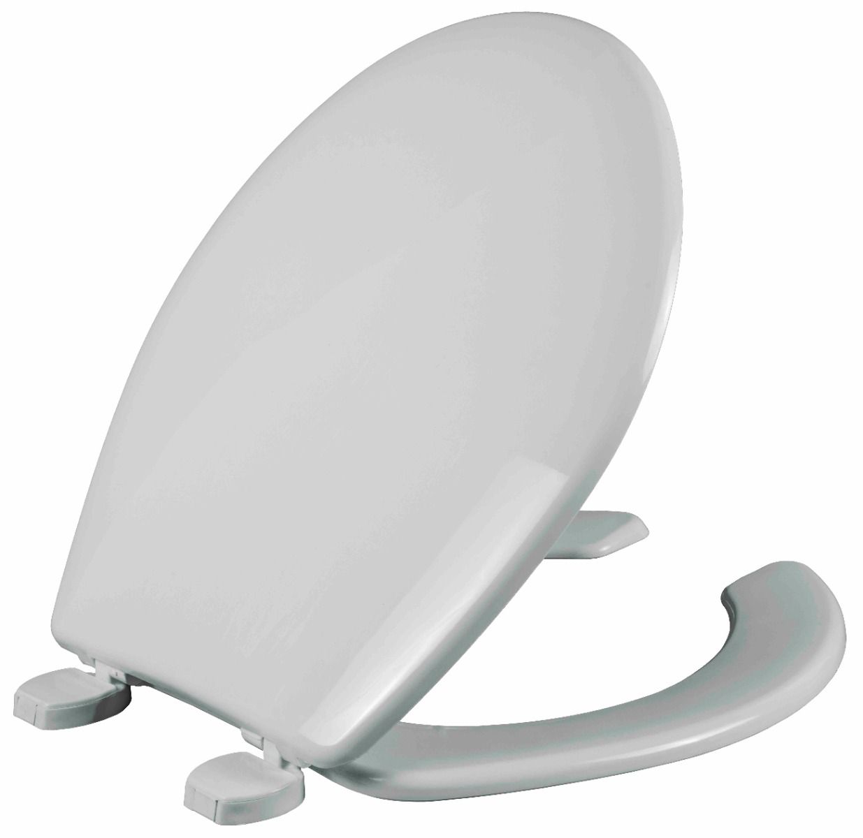 Asiento para sanitario de plástico redondo frente abierto con tapa color blanco bisagra ajustable