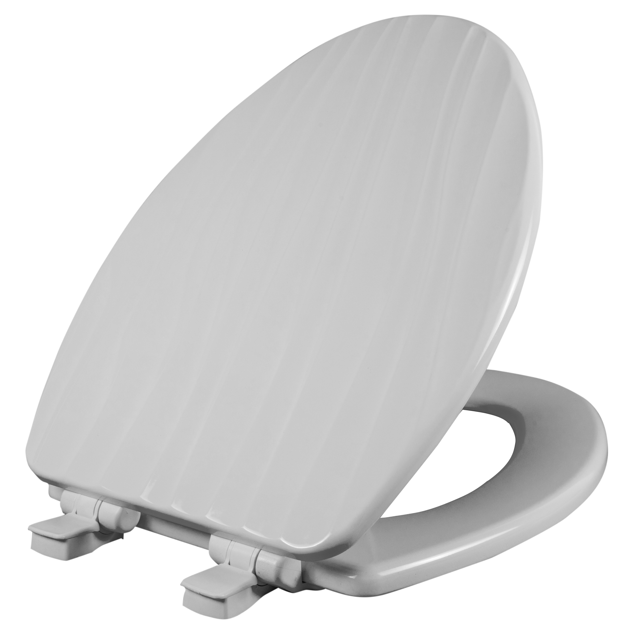 Asiento para sanitario Rainfall™ alargado color blanco de madera esculturado con Bisagras Ajustables, Cierre Lento y Fácil Limpia y Cambia™