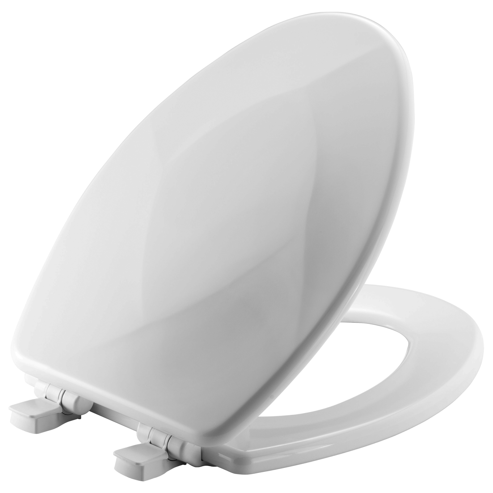 Asiento para sanitario Tear Drop™ alargado color blanco de madera esculturado con Bisagras Ajustables, Cierre Lento y Fácil Limpia y Cambia™