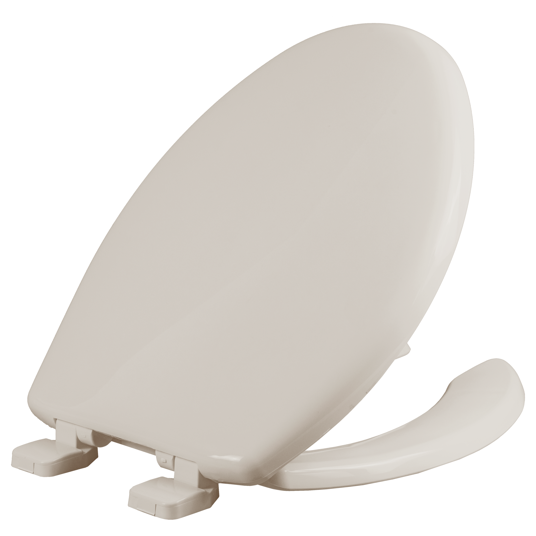Asiento para sanitario alargado color hueso de plástico con Bisagras Ajustables, PermAjuste™ y Cierre Lento™ Antibacterial