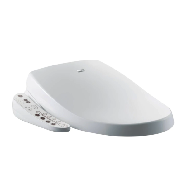 Asiento bidet para sanitario USPA A7 alargado color blanco de plástico con con iluminación LED nocturna, control de temperatura en asiento, doble boquilla y presión de agua ajustable