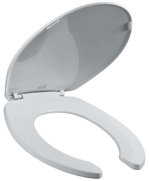 Asiento para sanitario de plástico redondo frente abierto con tapa color blanco bisagra ajustable 7E75AR