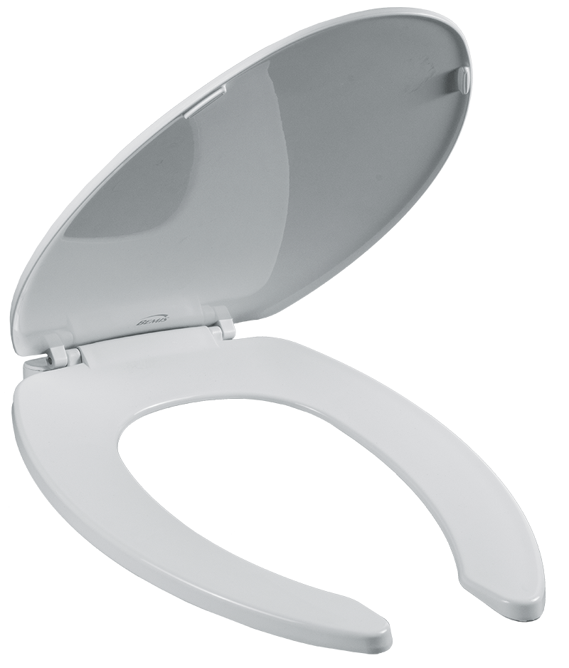 Asiento para sanitario de plástico alargado frente abierto con tapa color blanco bisagra ajustable 7E175AR