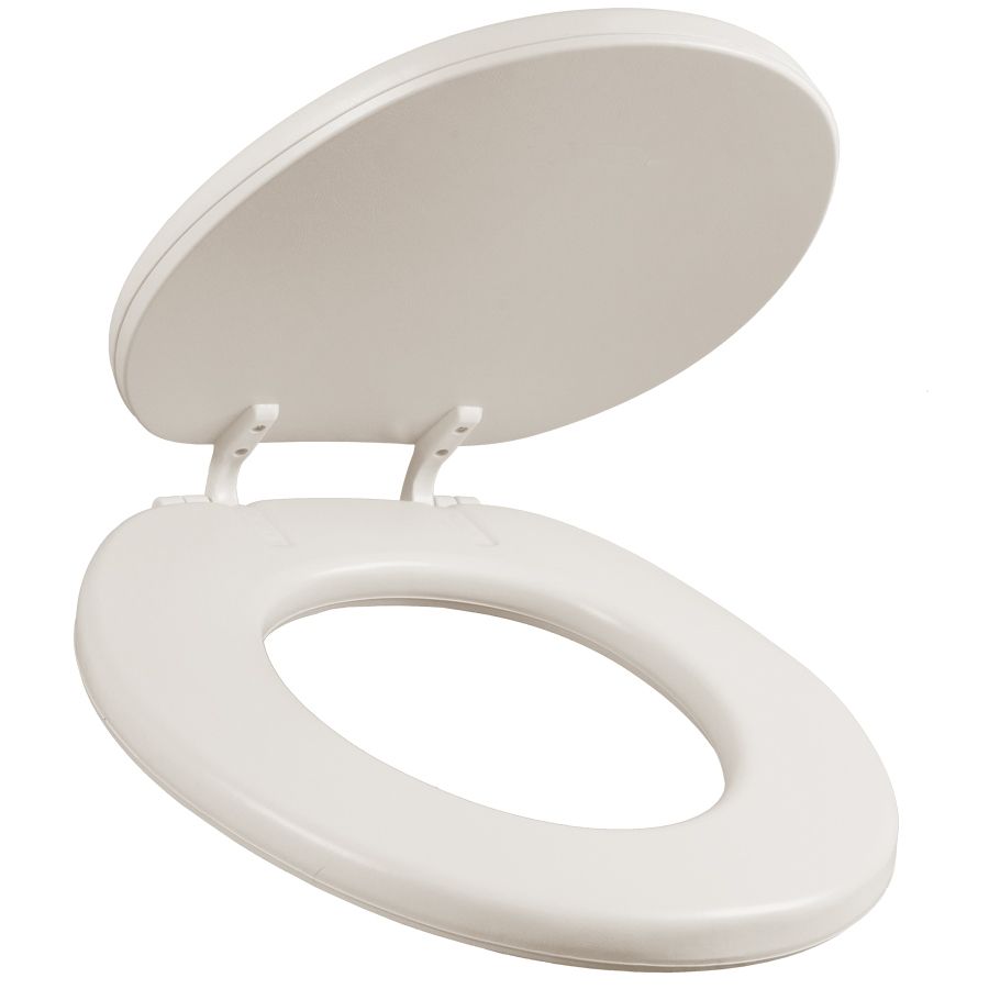 Asiento para sanitario redondo color hueso acojinado con Bisagras Ajustables