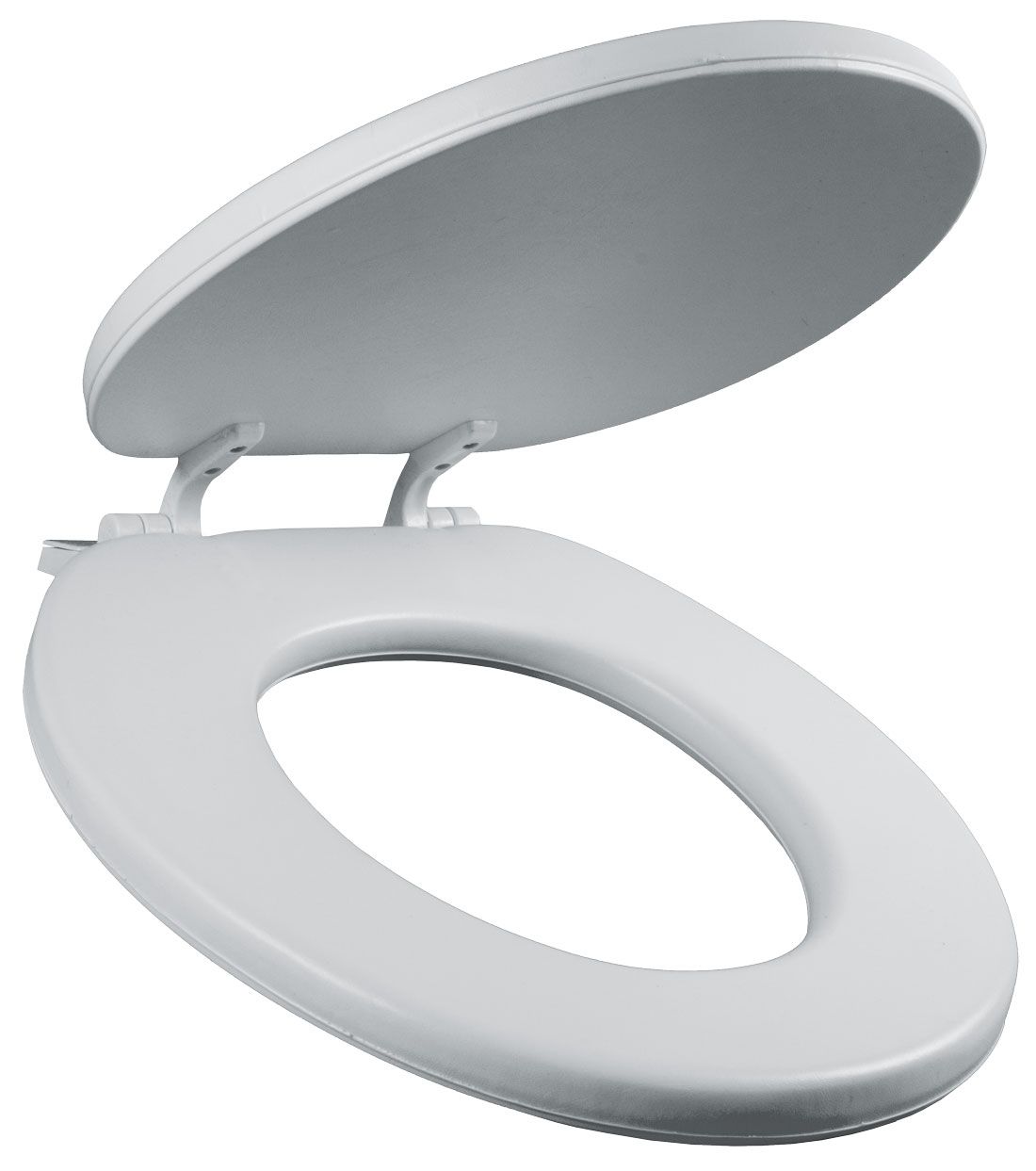 Asiento para sanitario redondo color blanco acojinado con Bisagras Ajustables