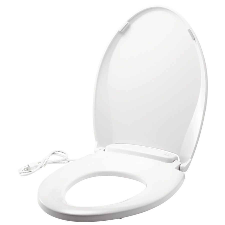 Asiento para sanitario Radiance™ alargado color blanco de plástico con ajuste de temperatura y luz LED nocturna