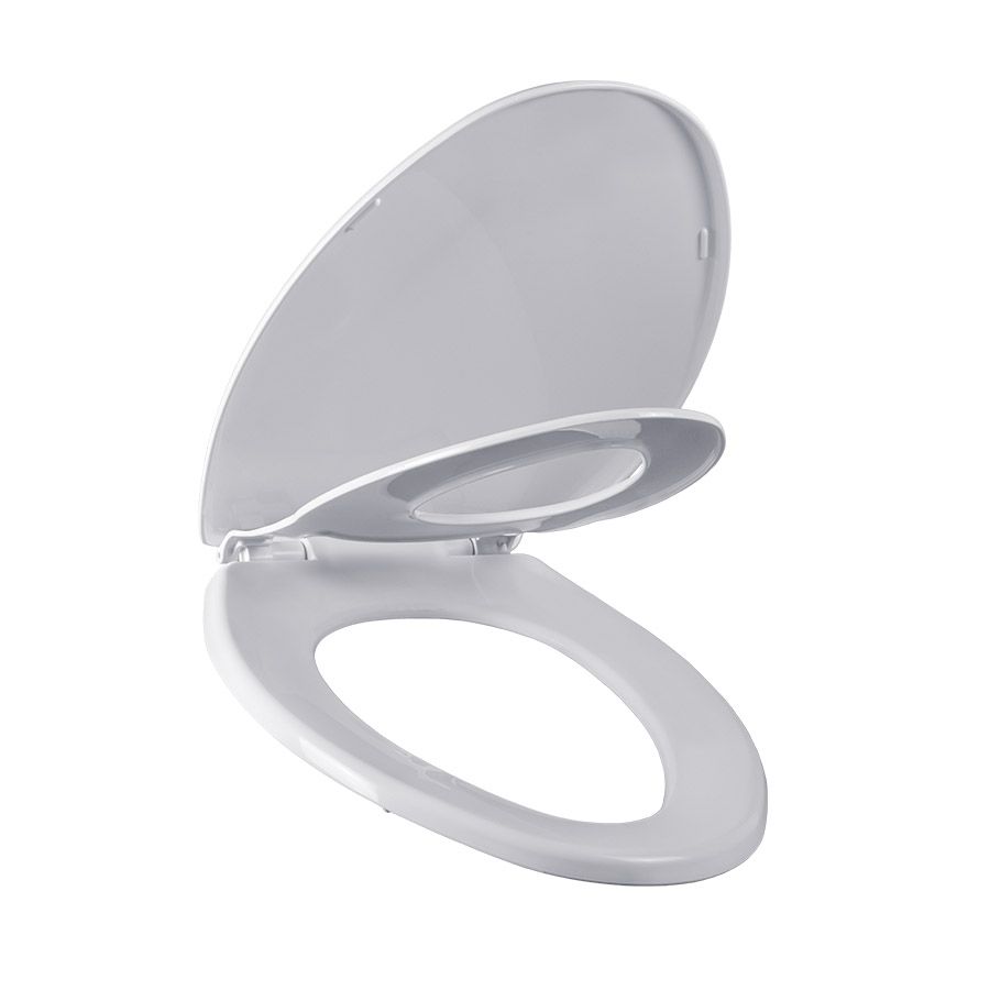Asiento para sanitario PequePlus® alargado color blanco de plástico con Adaptador Infantil, Bisagras Ajustables, PermAjuste™ y Cierre Lento™