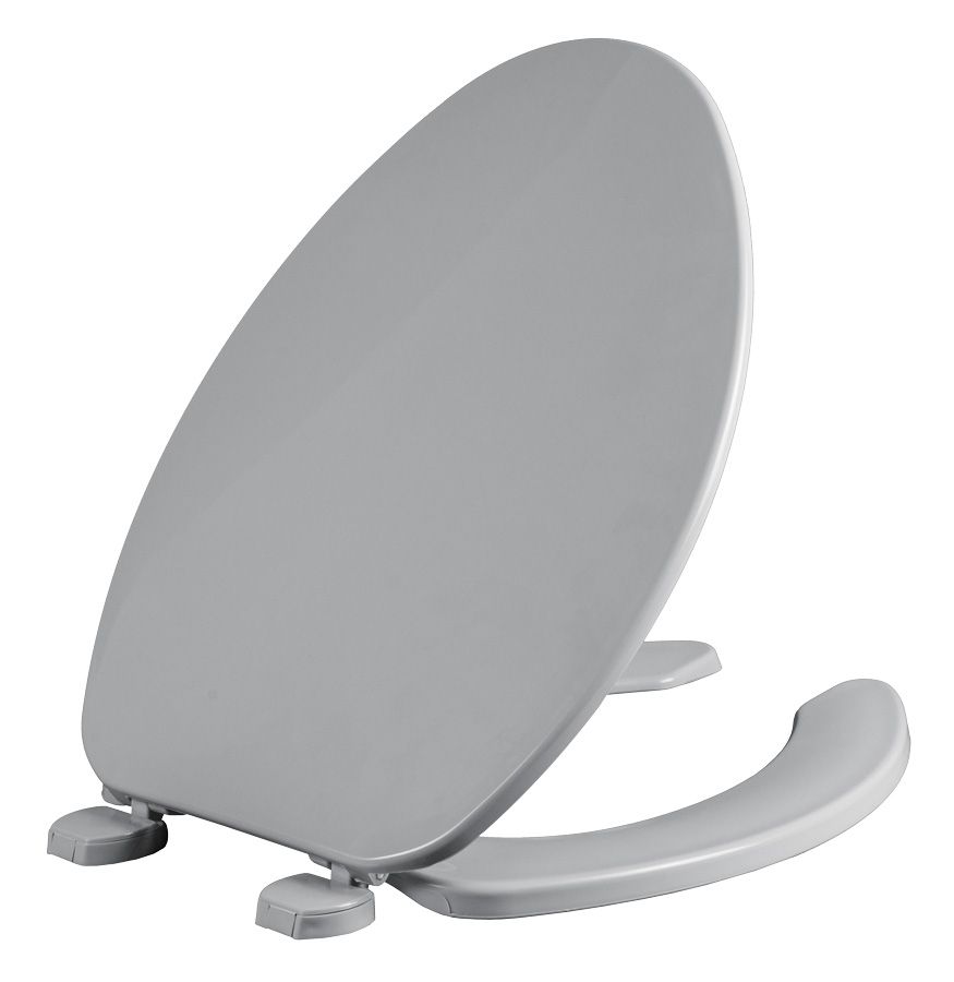 Asiento para sanitario alargado color gris de plástico con Bisagras Ajustables