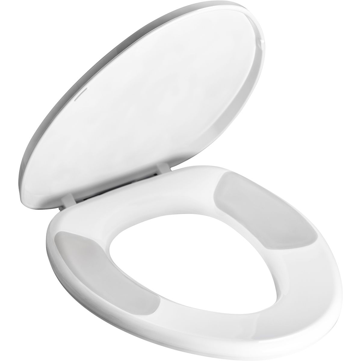 Asiento para sanitario TruComfort™ alargado color blanco de plástico con Bisagras Ajustables, Permajuste™, Cierre Lento, FlexZones™ y ErgoCurve™