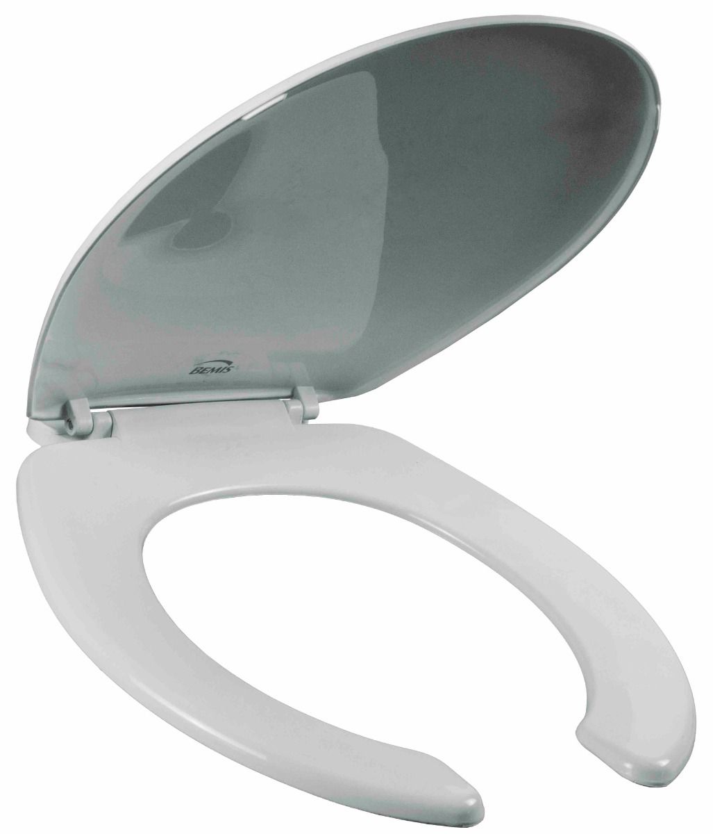 Asiento para sanitario de plástico redondo frente abierto con tapa color blanco bisagra ajustable