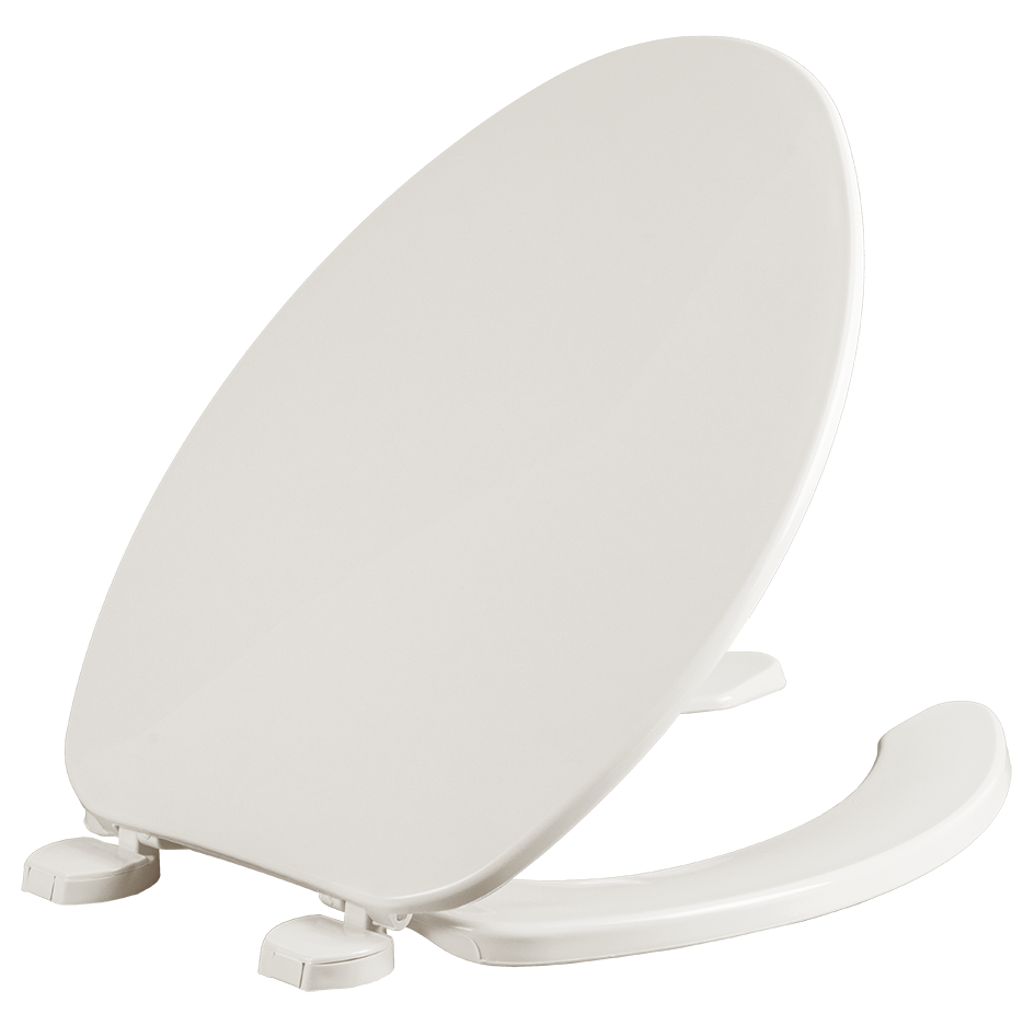 Asiento para sanitario de plástico alargado frente abierto con tapa color hueso bisagra ajustable 175AR