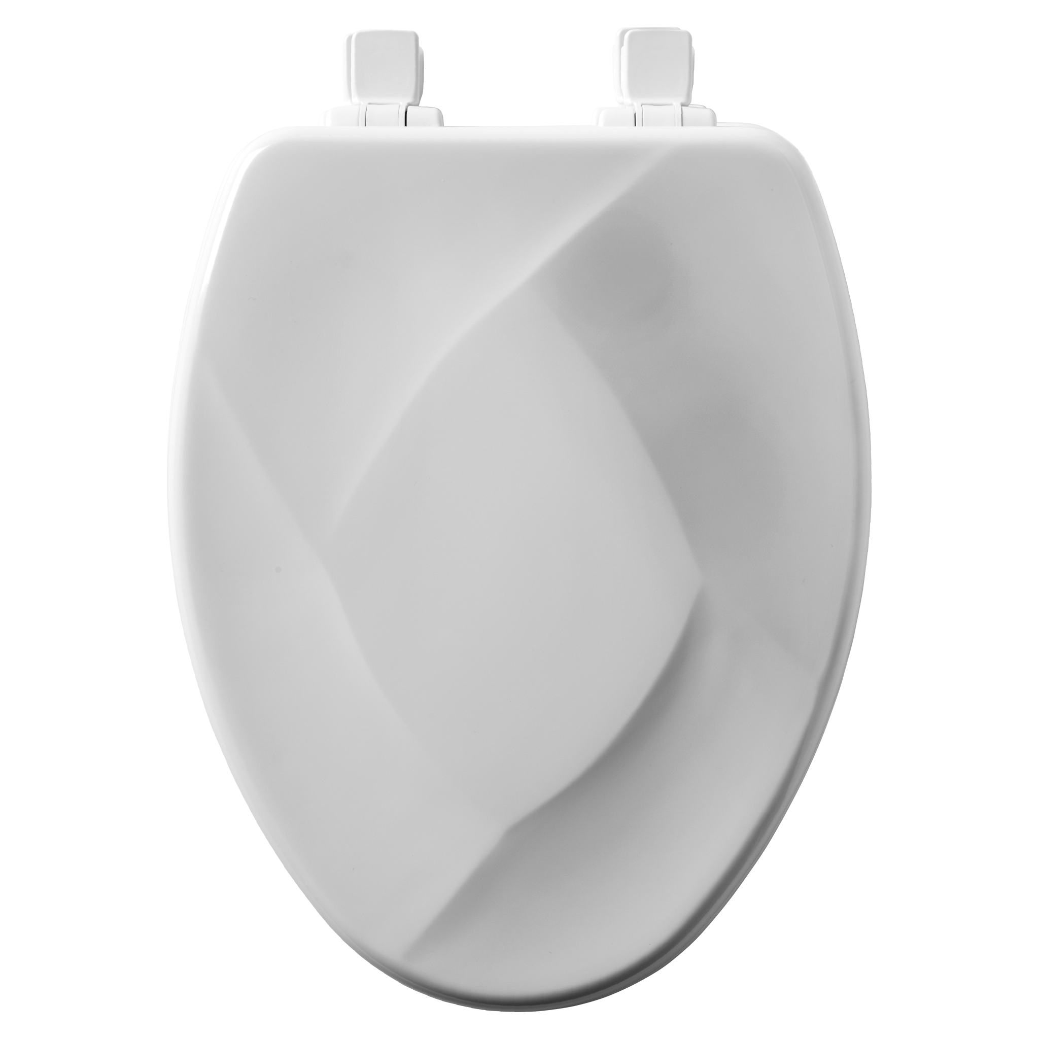 Asiento para sanitario Tear Drop™ alargado color blanco de madera esculturado con Bisagras Ajustables, Cierre Lento y Fácil Limpia y Cambia™