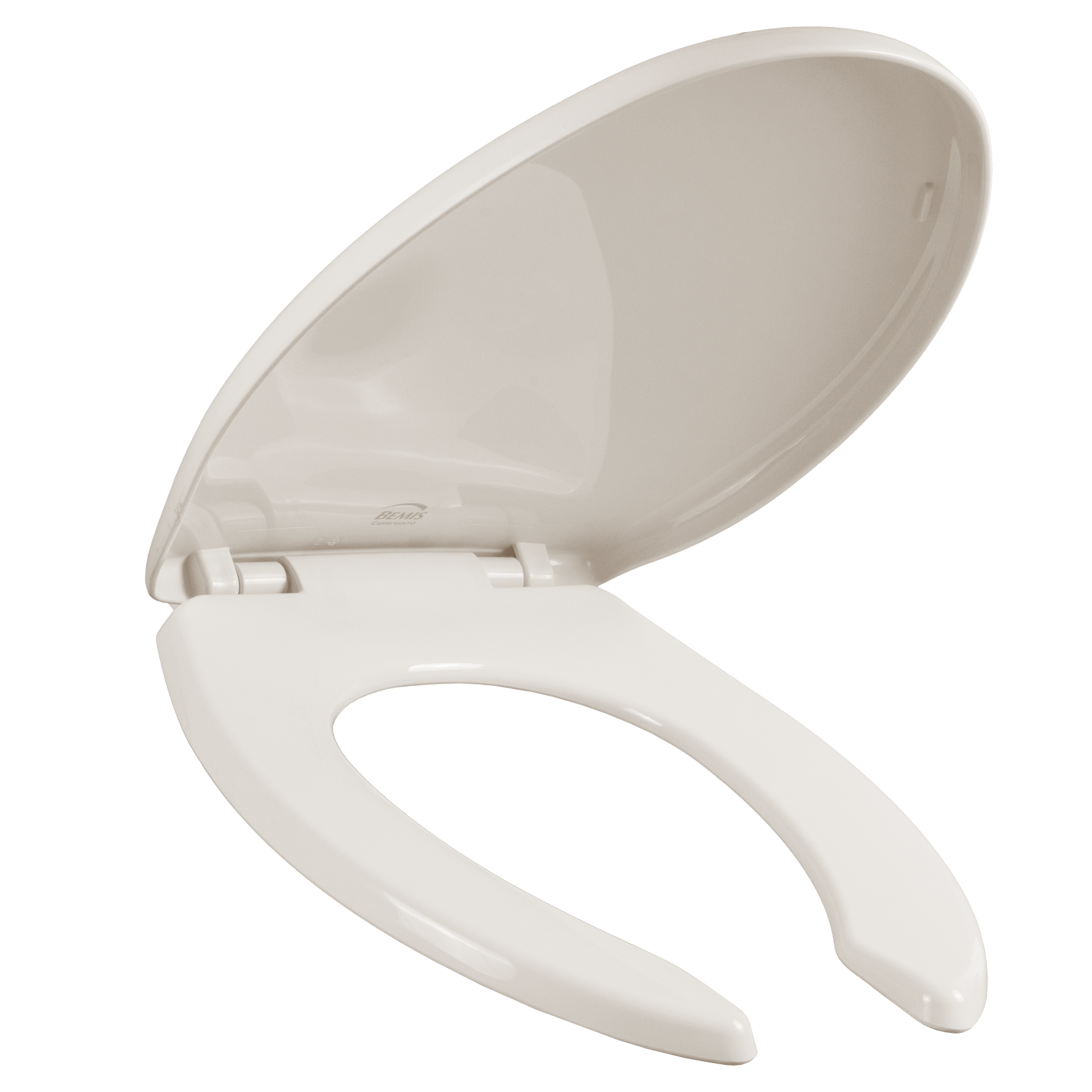 Asiento para sanitario alargado color hueso de plástico con Bisagras Ajustables, PermAjuste™ y Cierre Lento™ Antibacterial