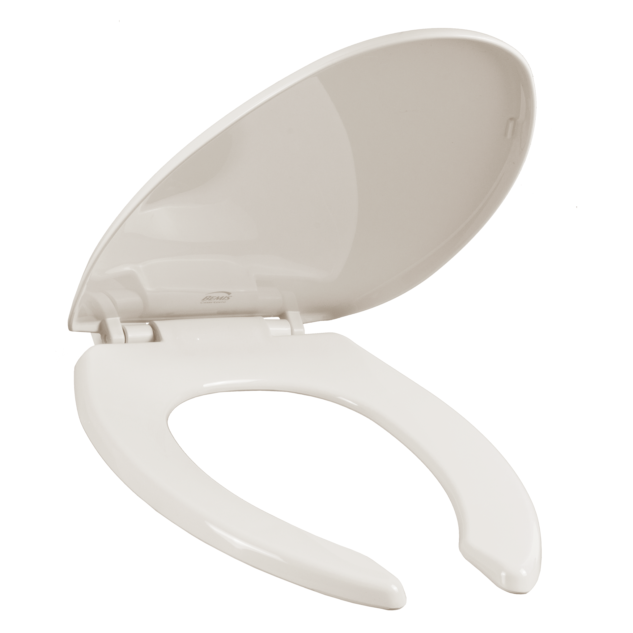 Asiento para sanitario alargado color hueso de plástico con Bisagras Ajustables, PermAjuste™ y Cierre Lento™