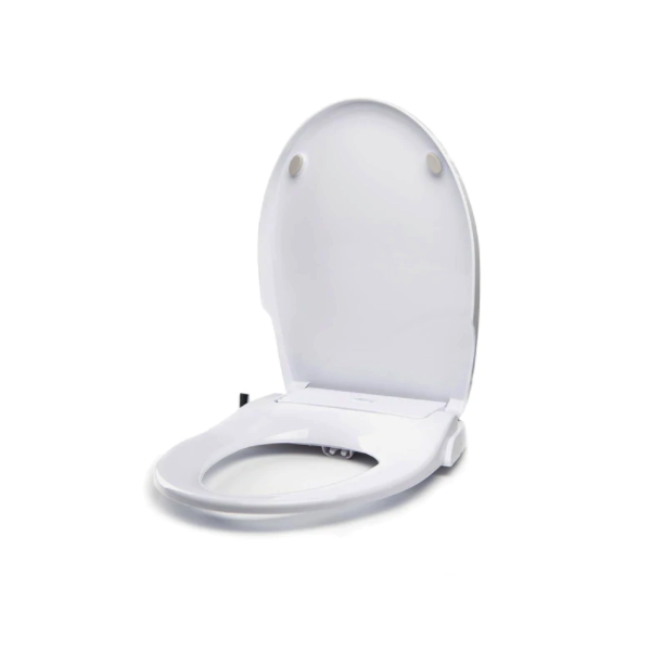 Asiento bidet para sanitario HD-5000 alargado color blanco de plástico con iluminación LED nocturna, doble boquilla y presión de agua ajustable
