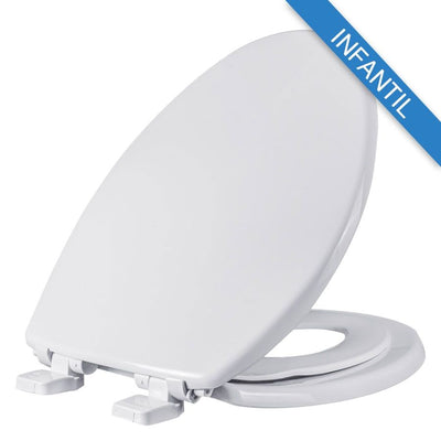 Asiento para sanitario PequePlus® alargado color blanco de plástico con Adaptador Infantil, Bisagras Ajustables, PermAjuste™ y Cierre Lento™