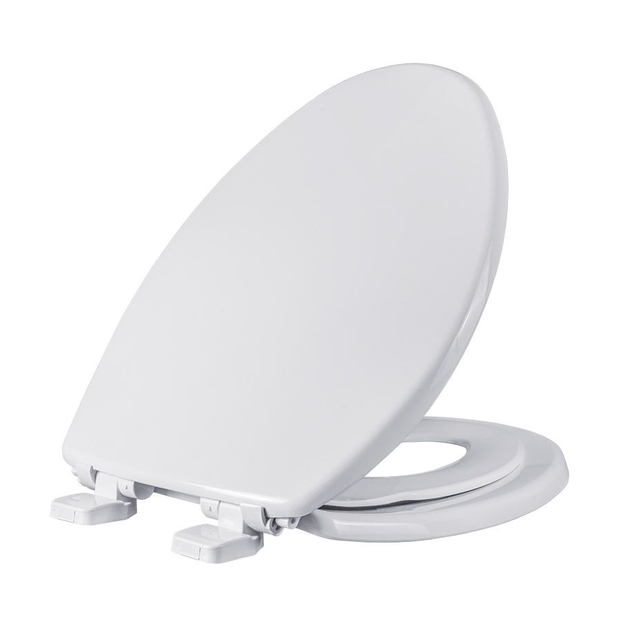 Asiento para sanitario PequePlus® alargado color blanco de plástico con Adaptador Infantil, Bisagras Ajustables, PermAjuste™ y Cierre Lento™