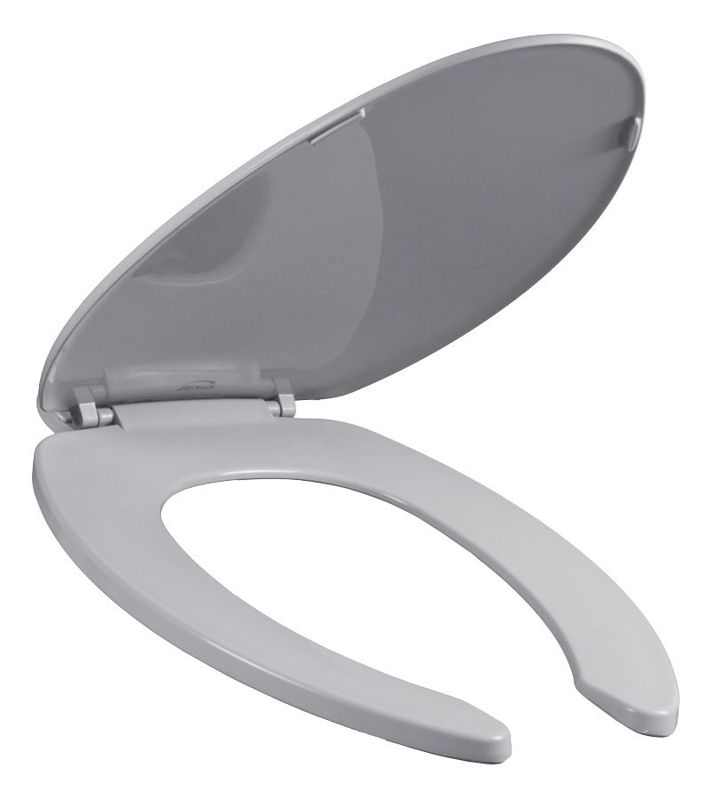 Asiento para sanitario alargado color gris de plástico con Bisagras Ajustables