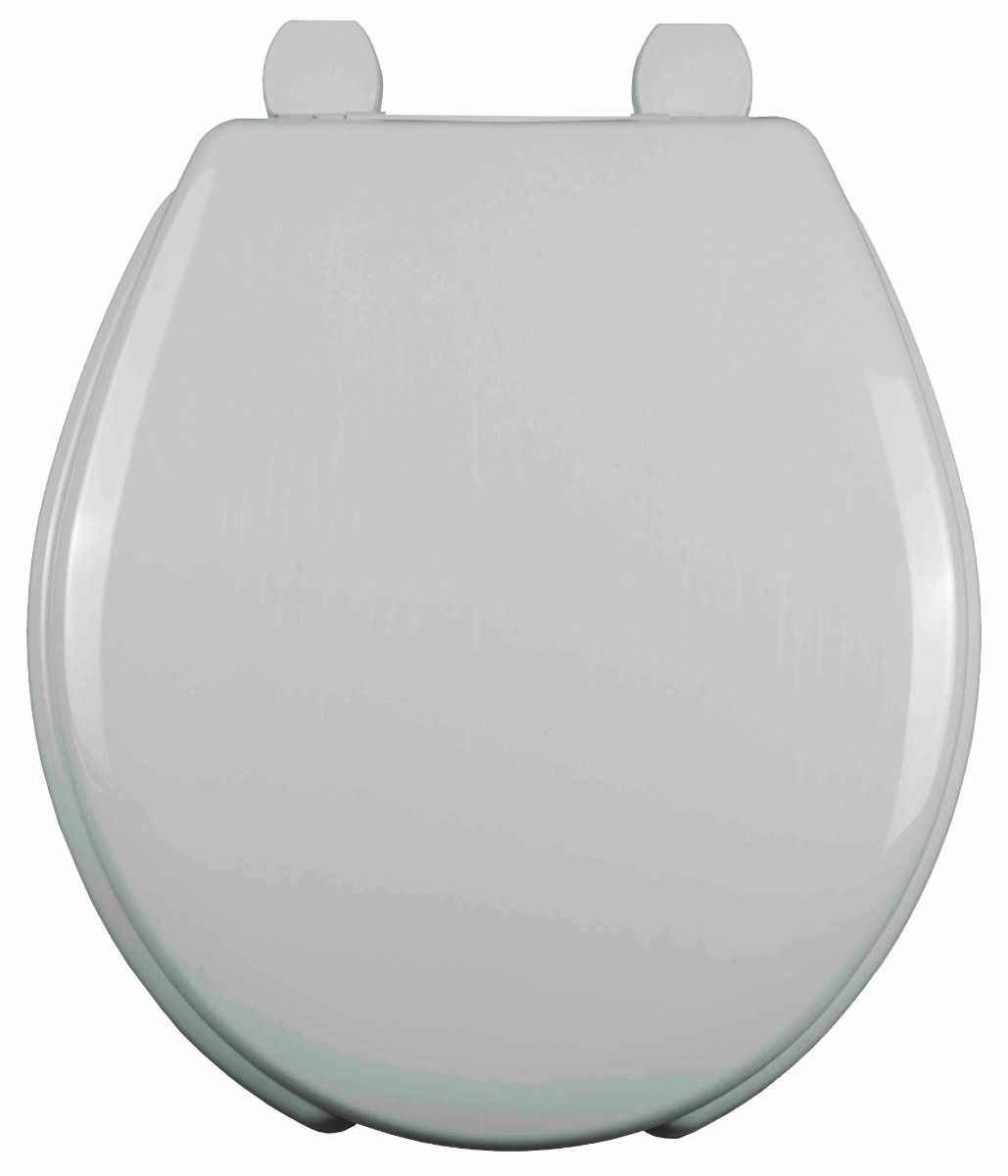 Asiento para sanitario de plástico redondo frente abierto con tapa color blanco bisagra ajustable