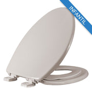 Asiento para sanitario PequePlus® alargado color hueso de plástico con Adaptador Infantil, Bisagras Ajustables, PermAjuste™ y Cierre Lento™