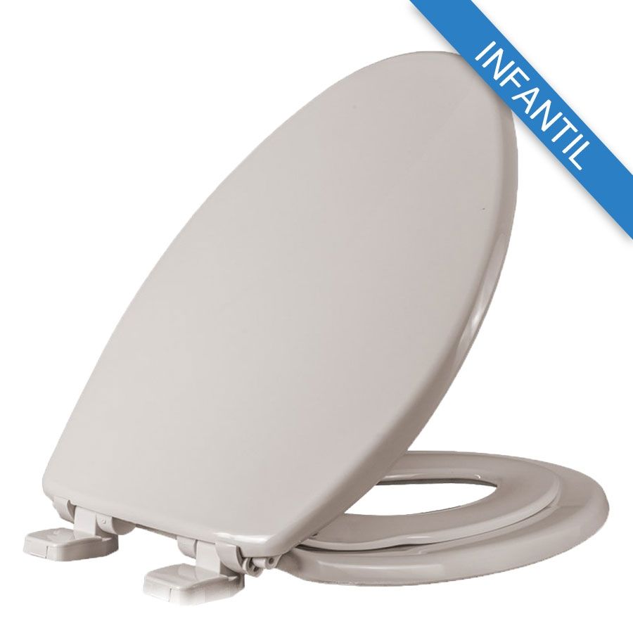Asiento para sanitario PequePlus® alargado color hueso de plástico con Adaptador Infantil, Bisagras Ajustables, PermAjuste™ y Cierre Lento™
