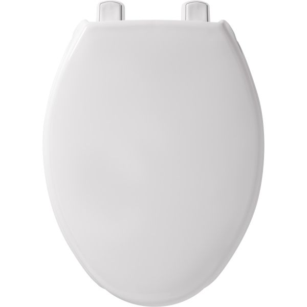 Asiento para sanitario alargado color blanco de plástico con elevación de 7.6 cm y Permajuste™