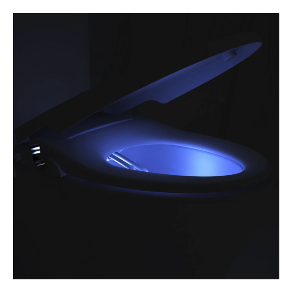 Asiento bidet para sanitario HD-5000 alargado color blanco de plástico con iluminación LED nocturna, doble boquilla y presión de agua ajustable