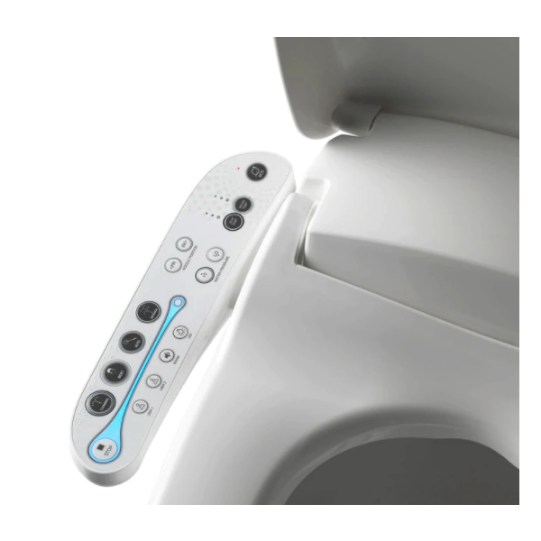 Asiento bidet para sanitario USPA A7 alargado color blanco de plástico con con iluminación LED nocturna, control de temperatura en asiento, doble boquilla y presión de agua ajustable