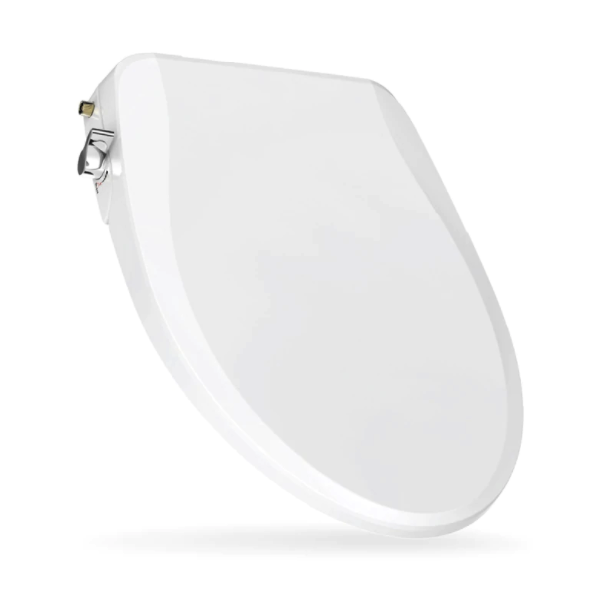 Asiento bidet para sanitario HD-5000 alargado color blanco de plástico con iluminación LED nocturna, doble boquilla y presión de agua ajustable