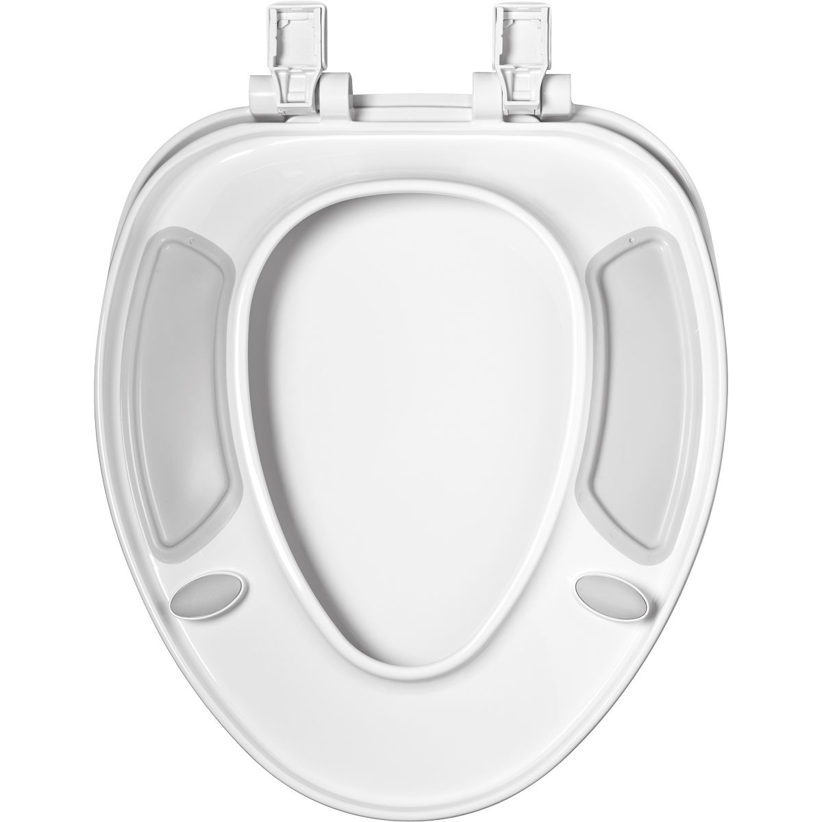 Asiento para sanitario TruComfort™ alargado color blanco de plástico con Bisagras Ajustables, Permajuste™, Cierre Lento, FlexZones™ y ErgoCurve™