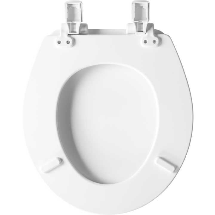 Asiento para sanitario de madera redondo frente cerrado con tapa color blanco bisagra FL&C con Acción de Cierre Lento y Permajuste