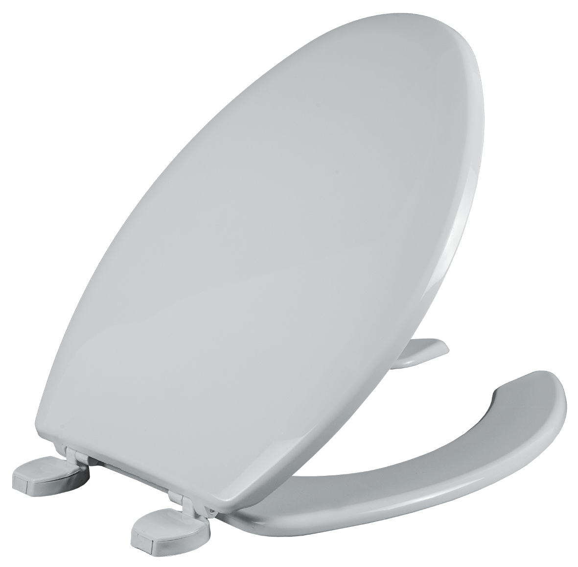 Asiento para sanitario de plástico alargado frente abierto con tapa color blanco bisagra ajustable