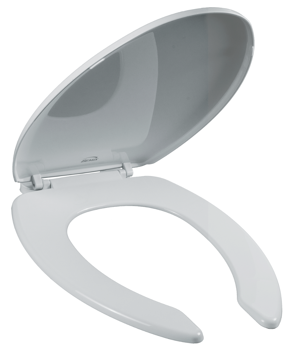 Asiento para sanitario de plástico alargado frente abierto con tapa color blanco bisagra ajustable