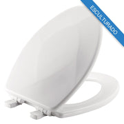 Asiento para sanitario Tear Drop™ alargado color blanco de madera esculturado con Bisagras Ajustables, Cierre Lento y Fácil Limpia y Cambia™