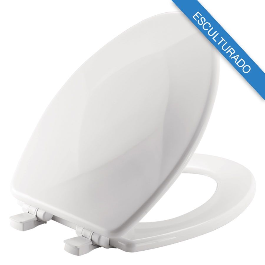 Asiento para sanitario Tear Drop™ alargado color blanco de madera esculturado con Bisagras Ajustables, Cierre Lento y Fácil Limpia y Cambia™