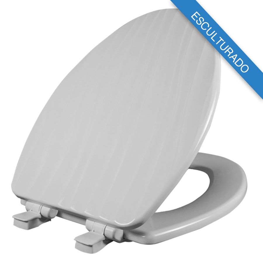 Asiento para sanitario Rainfall™ alargado color blanco de madera esculturado con Bisagras Ajustables, Cierre Lento y Fácil Limpia y Cambia™
