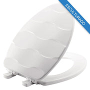 Asiento para sanitario Basket Weave™ alargado color blanco de madera esculturado con Bisagras Ajustables, Cierre Lento y Fácil Limpia y Cambia™