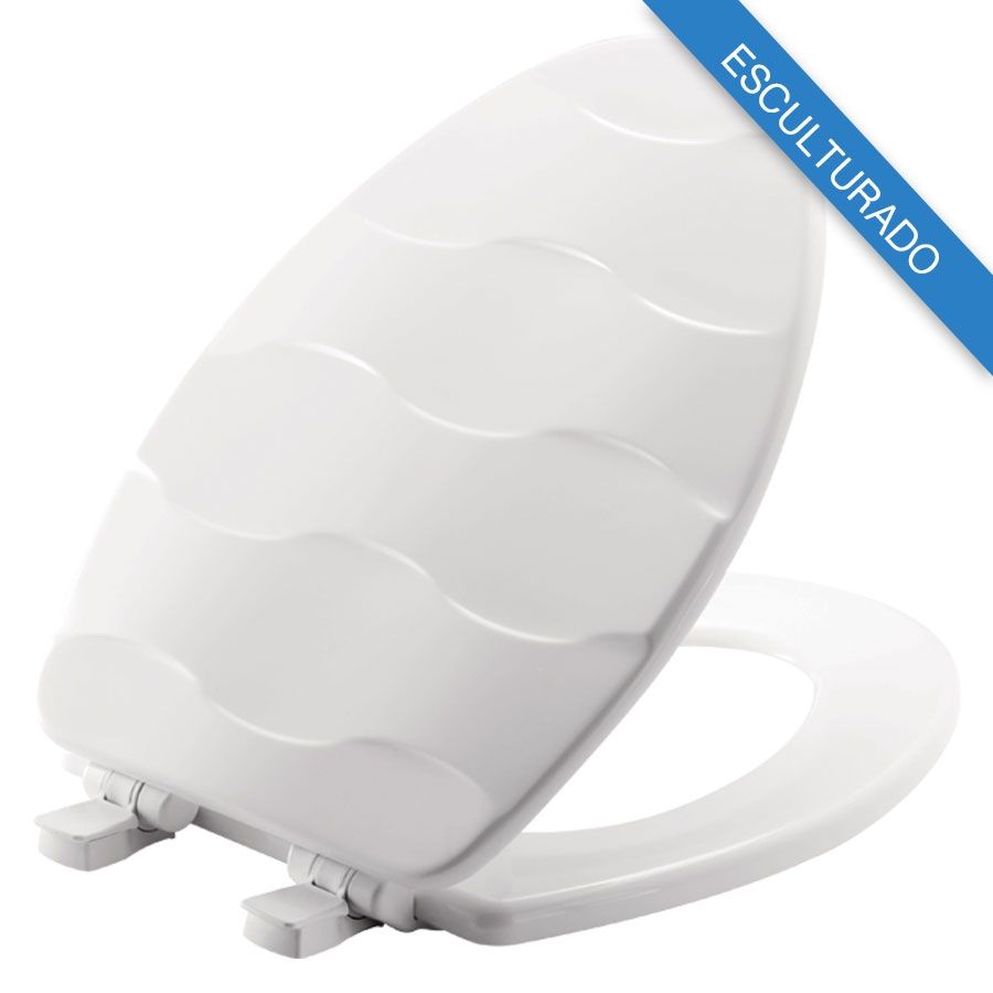 Asiento para sanitario Basket Weave™ alargado color blanco de madera esculturado con Bisagras Ajustables, Cierre Lento y Fácil Limpia y Cambia™