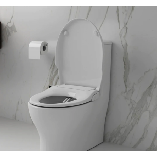 Asiento bidet para sanitario HD-5000 alargado color blanco de plástico con iluminación LED nocturna, doble boquilla y presión de agua ajustable