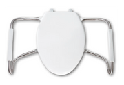Asiento para sanitario alargado color blanco de plástico con brazos de acero inoxidable