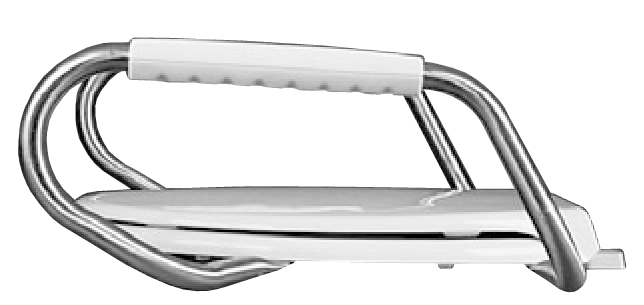 Asiento para sanitario alargado color blanco de plástico con brazos de acero inoxidable