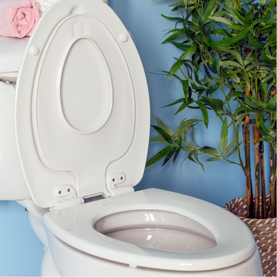 Asiento para sanitario NextStep® alargado color hueso de madera con adaptador infantil