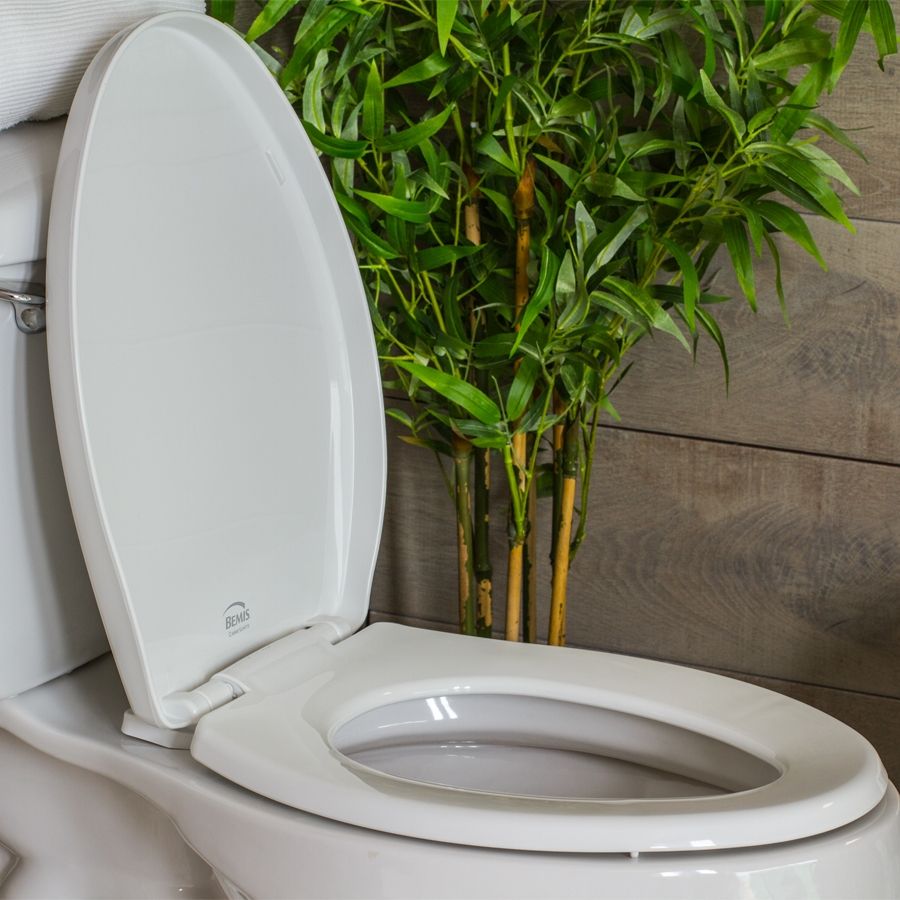 Asiento para sanitario alargado de plástico diseño robusto color hueso con Cierre Lento y Antibacterial